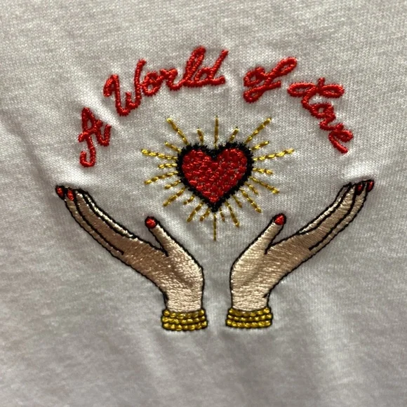 Sandro Paris ~ A World of Love T- Shirt Hand Embroidery ~Rare Ltd.Ed.~size Small - Picture 3 of 14